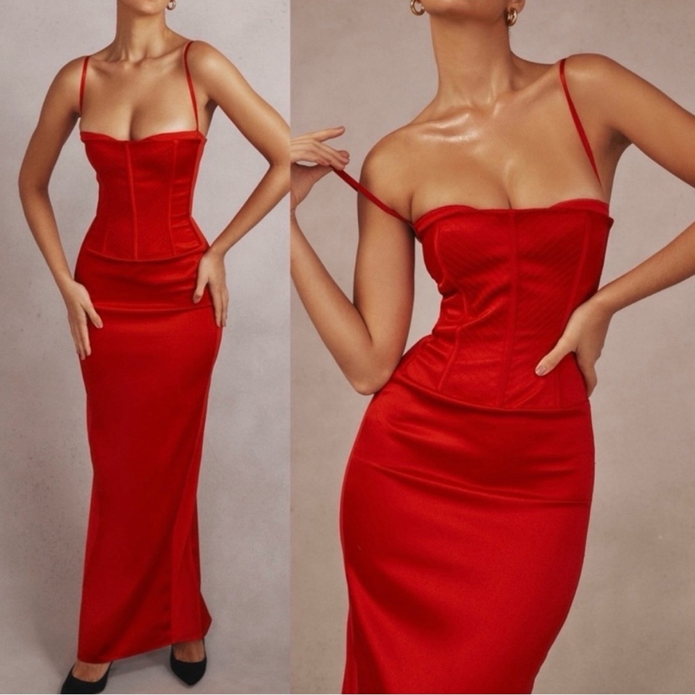 House of CB Red Bodycon Slip Dress Sweetheart Neckline NWT